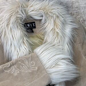 Vintage Mix-It Leather Coat Womens Large Beige Faux Fur Y2K Fairy Whimsical